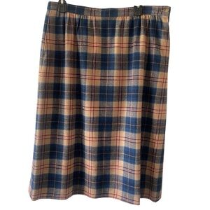 Pendleton 1970s Vintage Plaid Wool Midi Skirt Blue Cream | USA Made classic